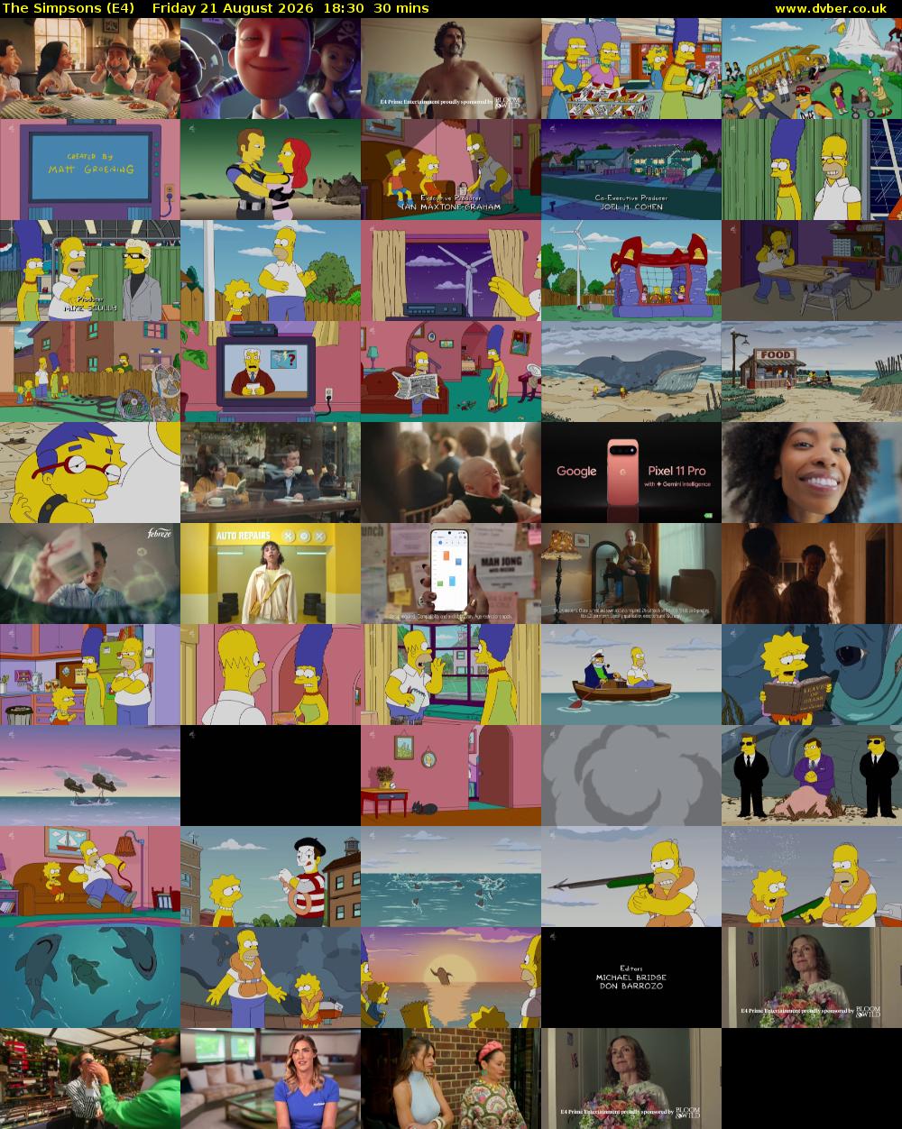 The Simpsons (E4) Friday 21 August 2026 18:30 - 19:00