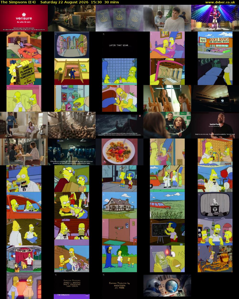 The Simpsons (E4) Saturday 22 August 2026 15:30 - 16:00