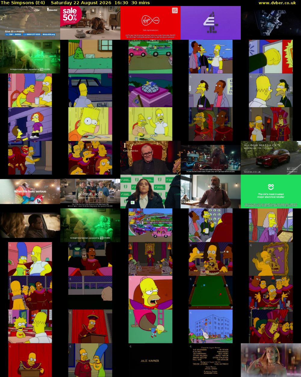 The Simpsons (E4) Saturday 22 August 2026 16:30 - 17:00