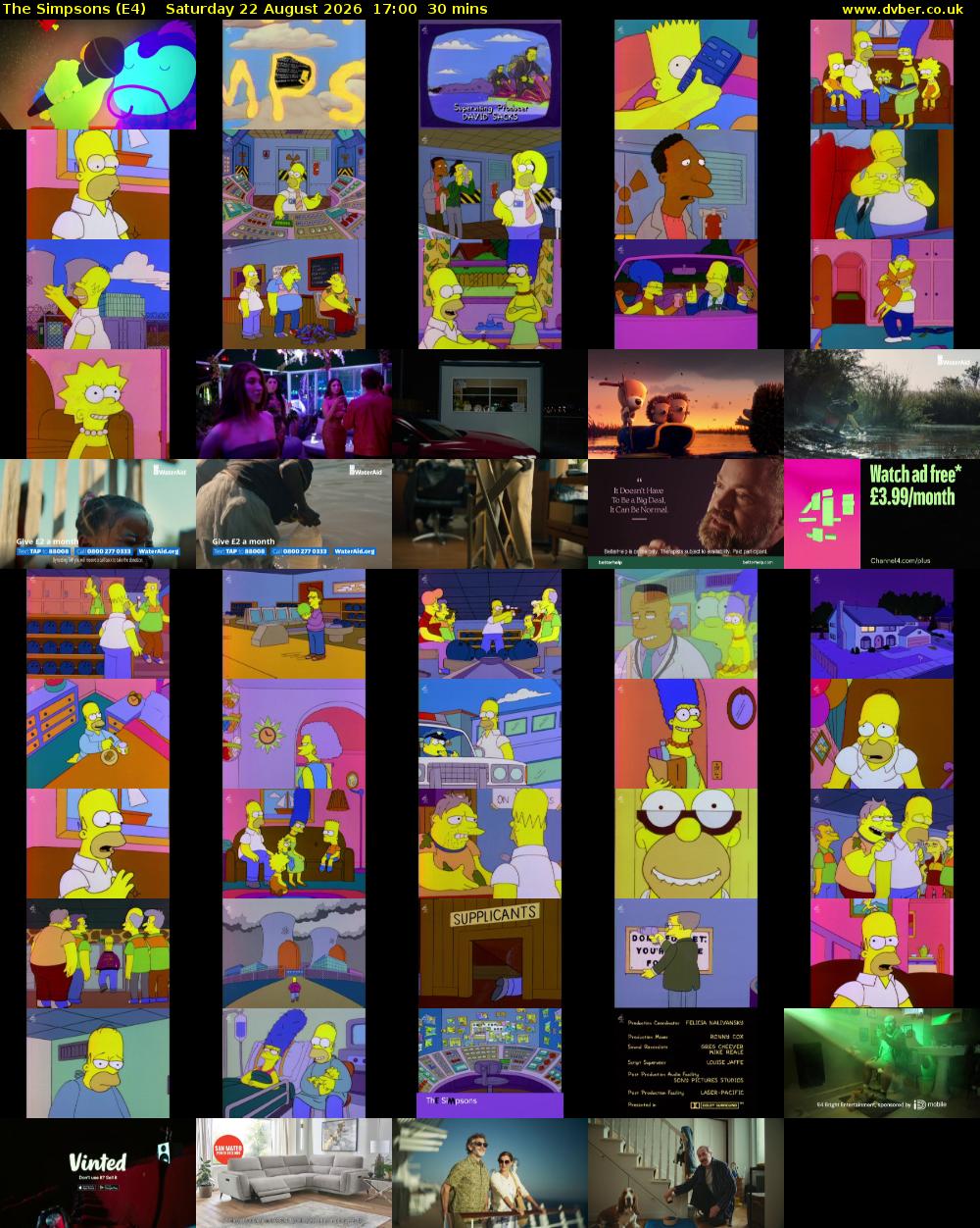 The Simpsons (E4) Saturday 22 August 2026 17:00 - 17:30
