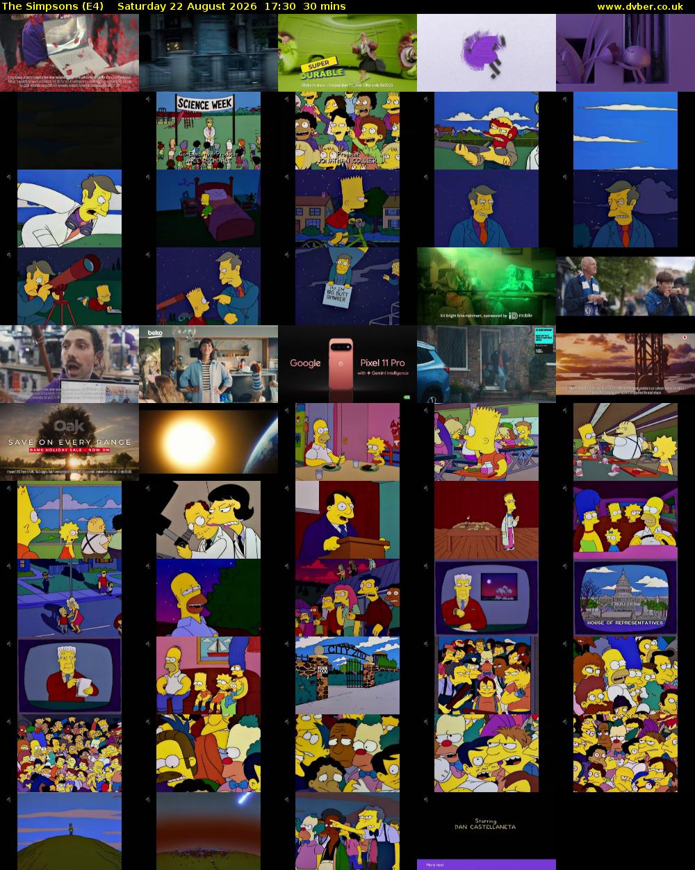The Simpsons (E4) Saturday 22 August 2026 17:30 - 18:00