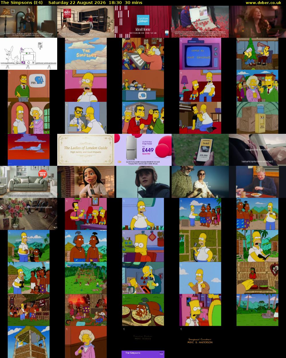 The Simpsons (E4) Saturday 22 August 2026 18:30 - 19:00