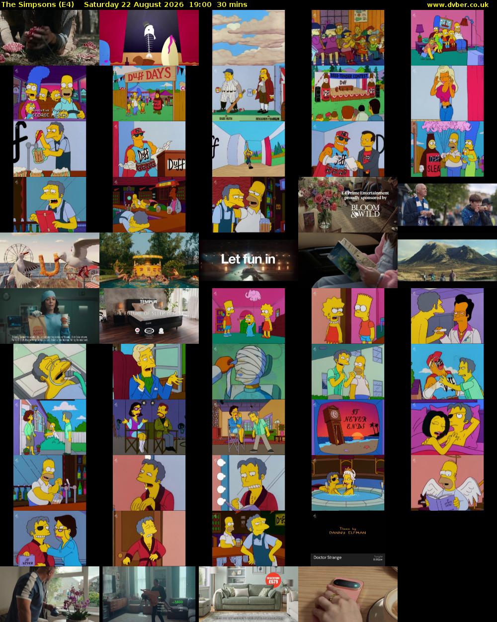The Simpsons (E4) Saturday 22 August 2026 19:00 - 19:30