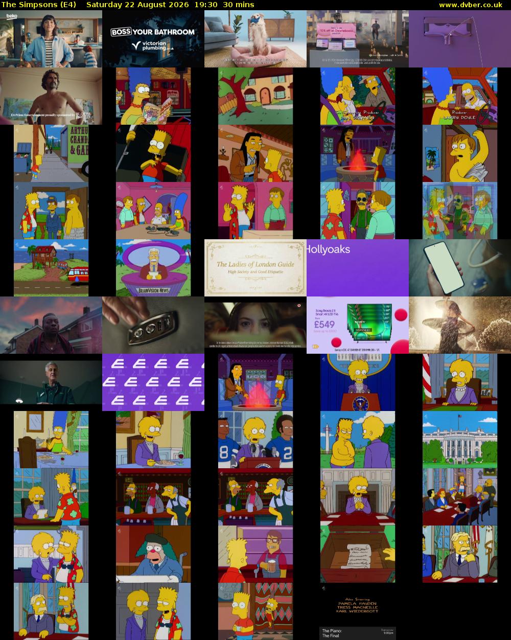 The Simpsons (E4) Saturday 22 August 2026 19:30 - 20:00
