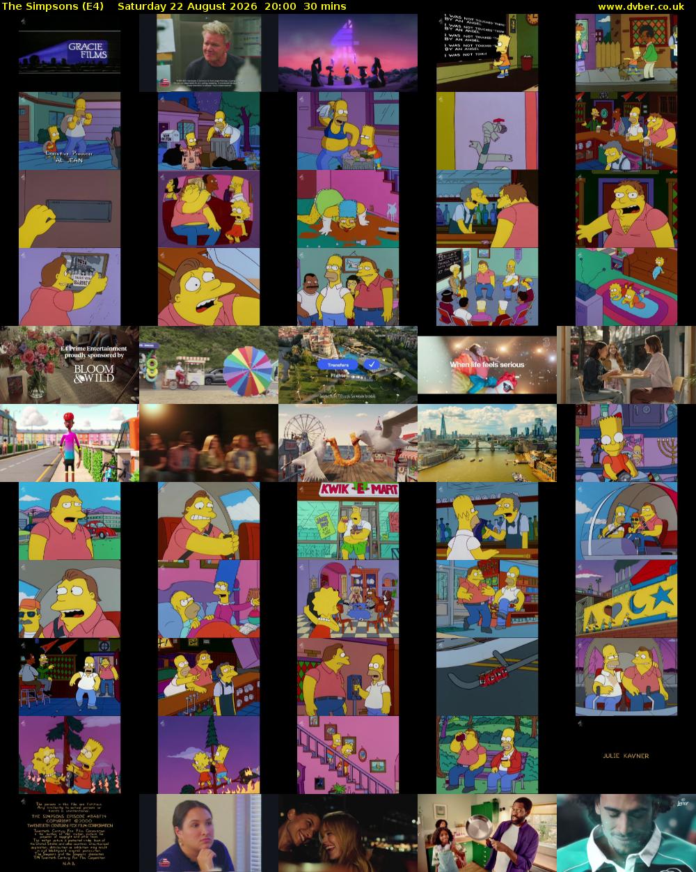 The Simpsons (E4) Saturday 22 August 2026 20:00 - 20:30