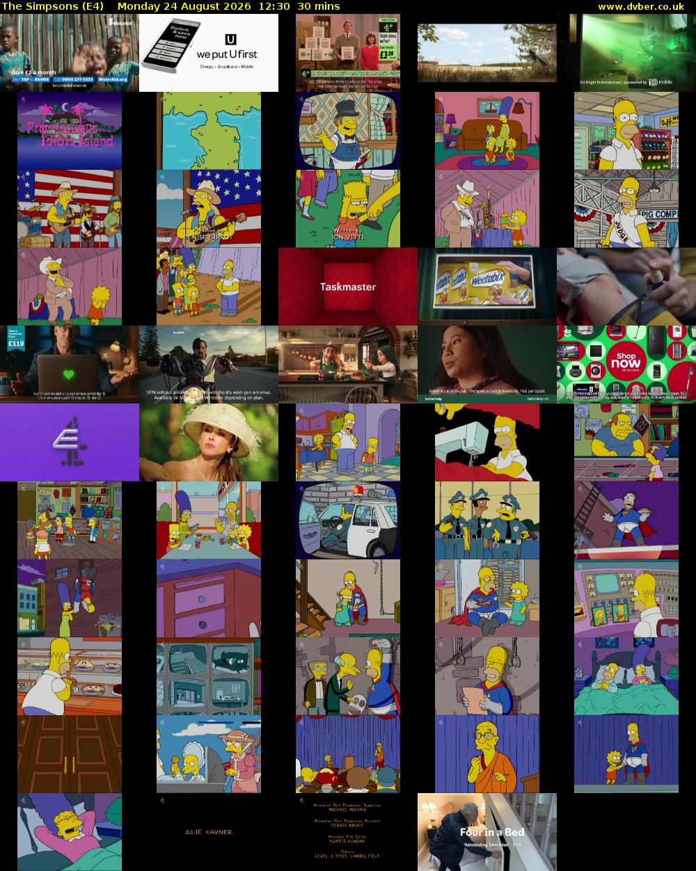 The Simpsons (E4) Monday 24 August 2026 12:30 - 13:00