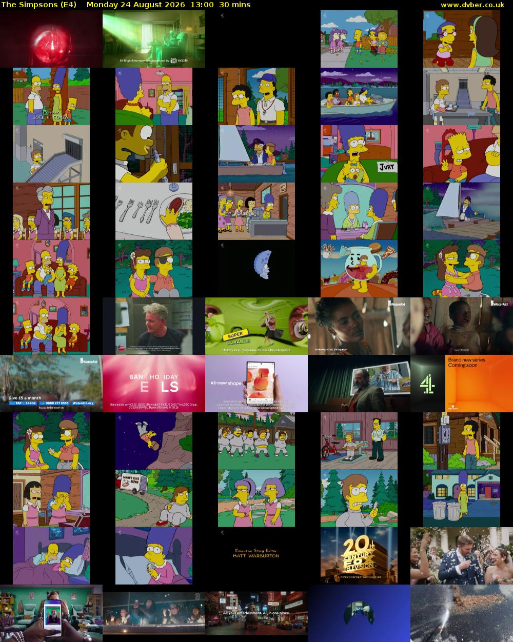 The Simpsons (E4) Monday 24 August 2026 13:00 - 13:30