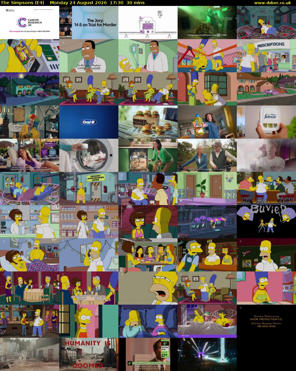 The Simpsons (E4) Monday 24 August 2026 17:30 - 18:00