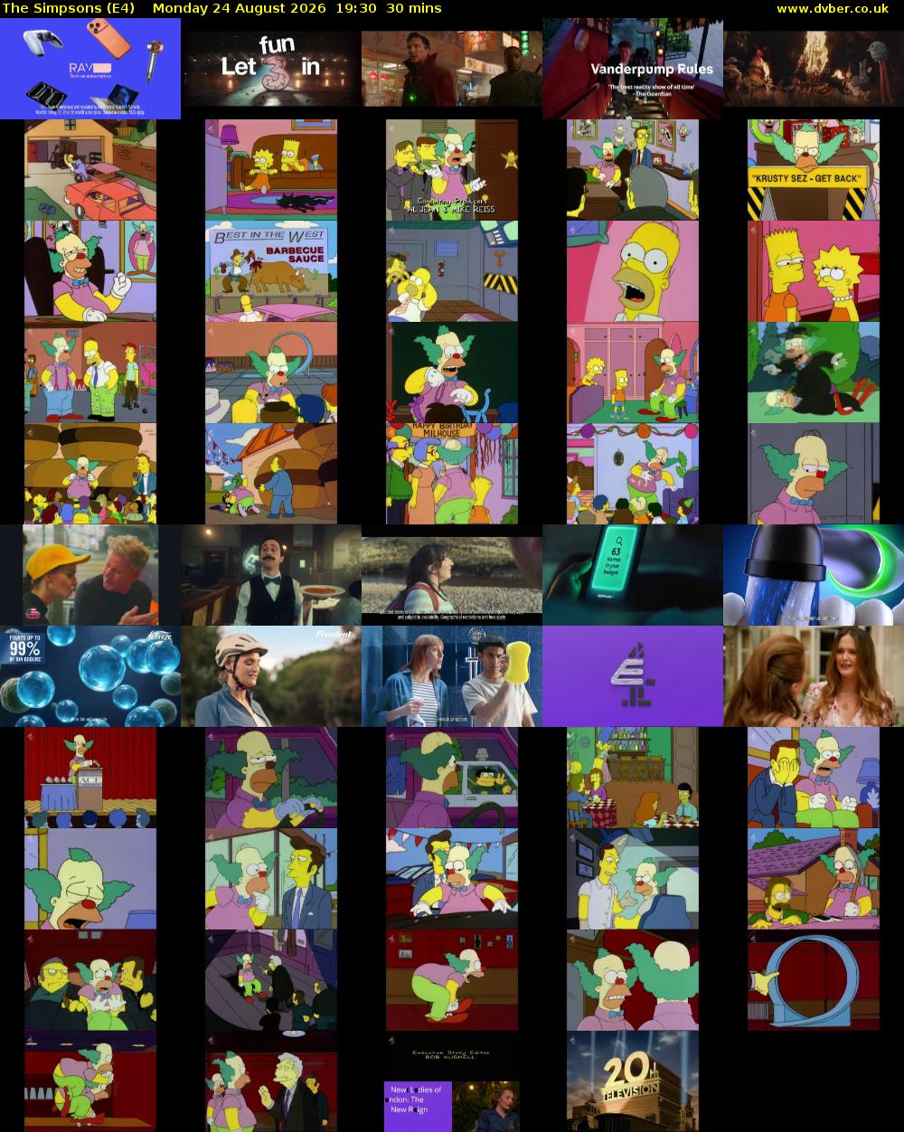 The Simpsons (E4) Monday 24 August 2026 19:30 - 20:00