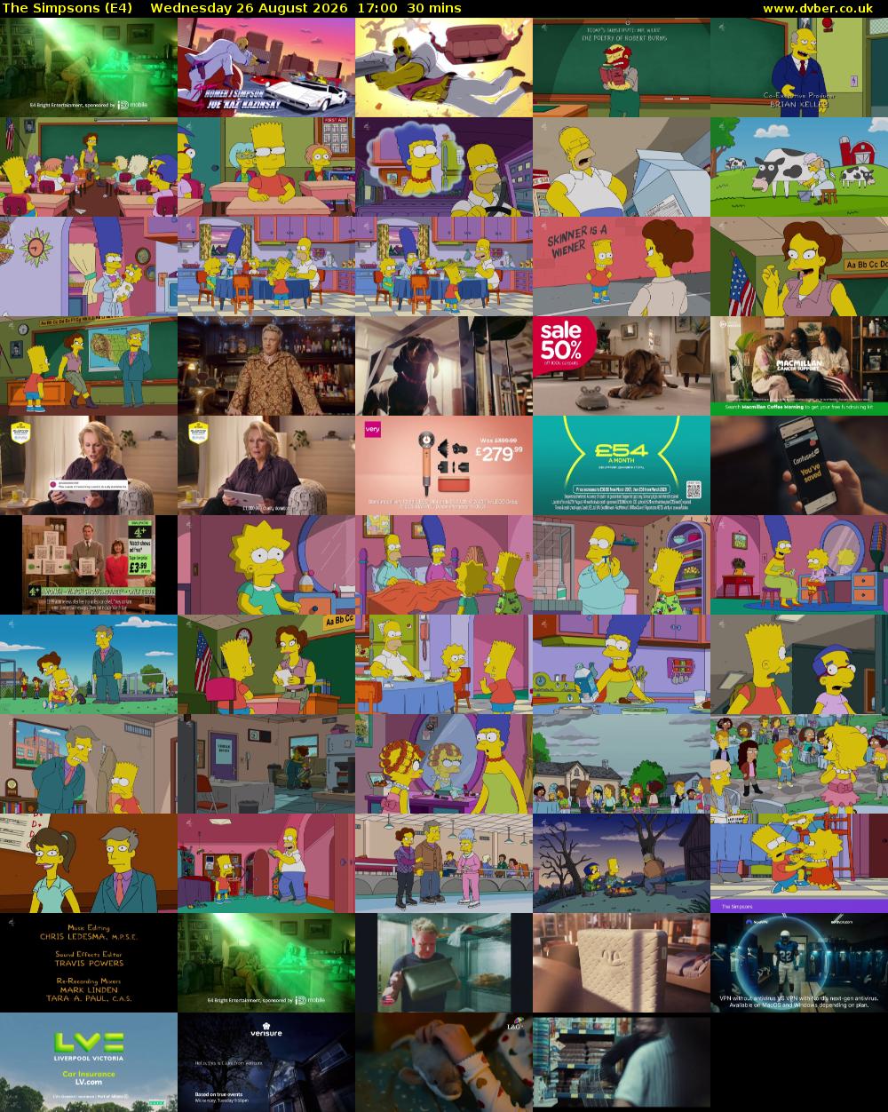 The Simpsons (E4) Wednesday 26 August 2026 17:00 - 17:30