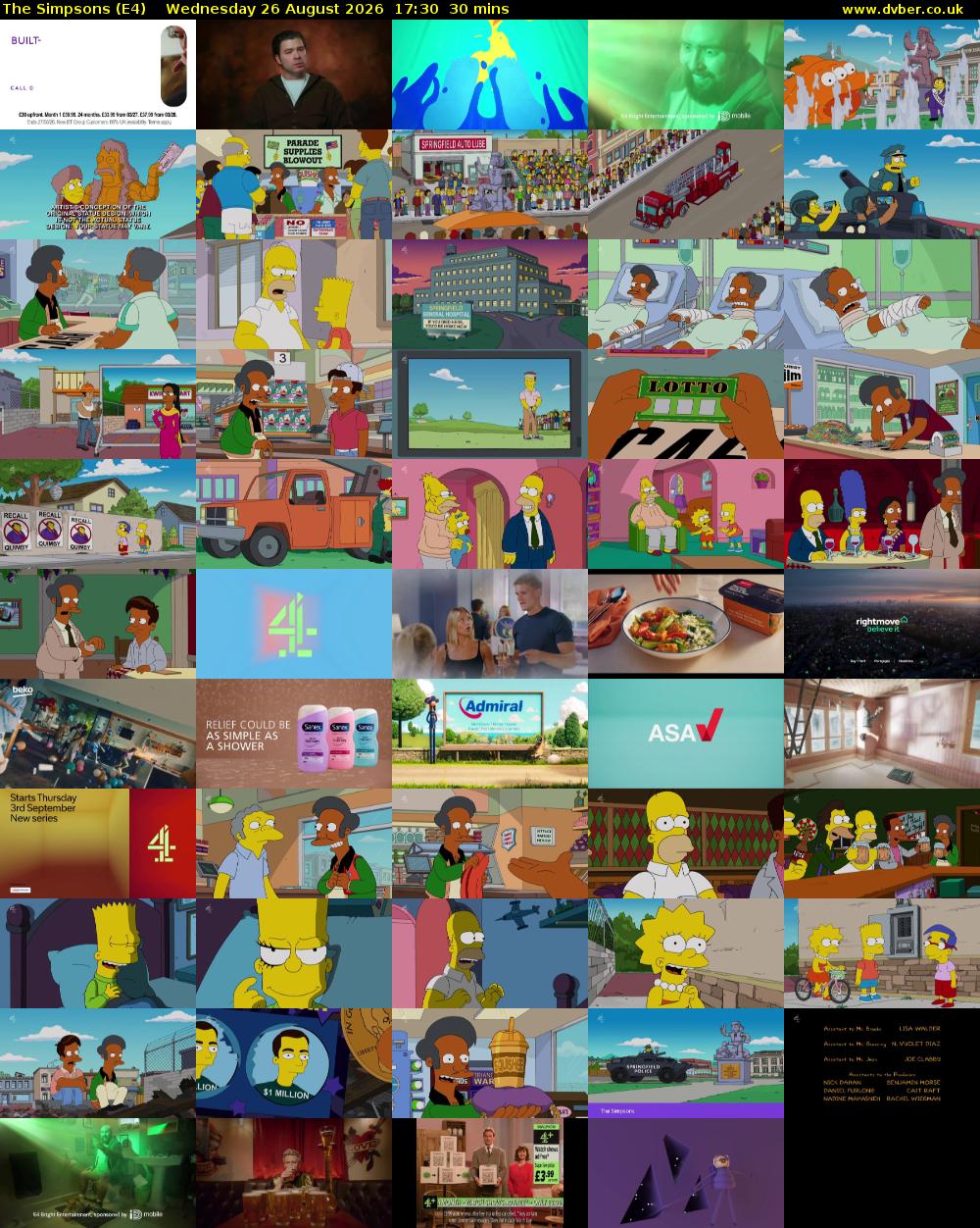 The Simpsons (E4) Wednesday 26 August 2026 17:30 - 18:00
