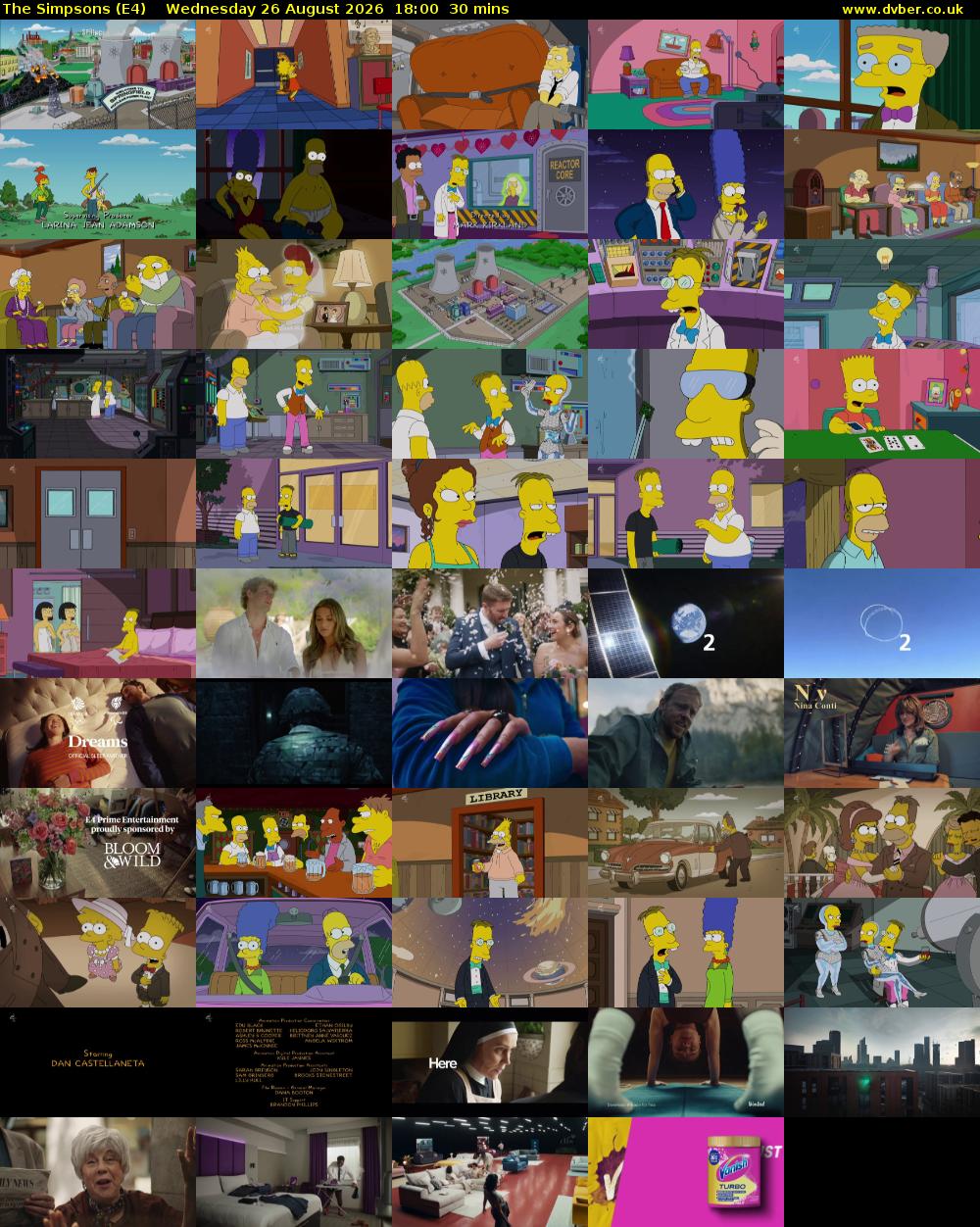 The Simpsons (E4) Wednesday 26 August 2026 18:00 - 18:30
