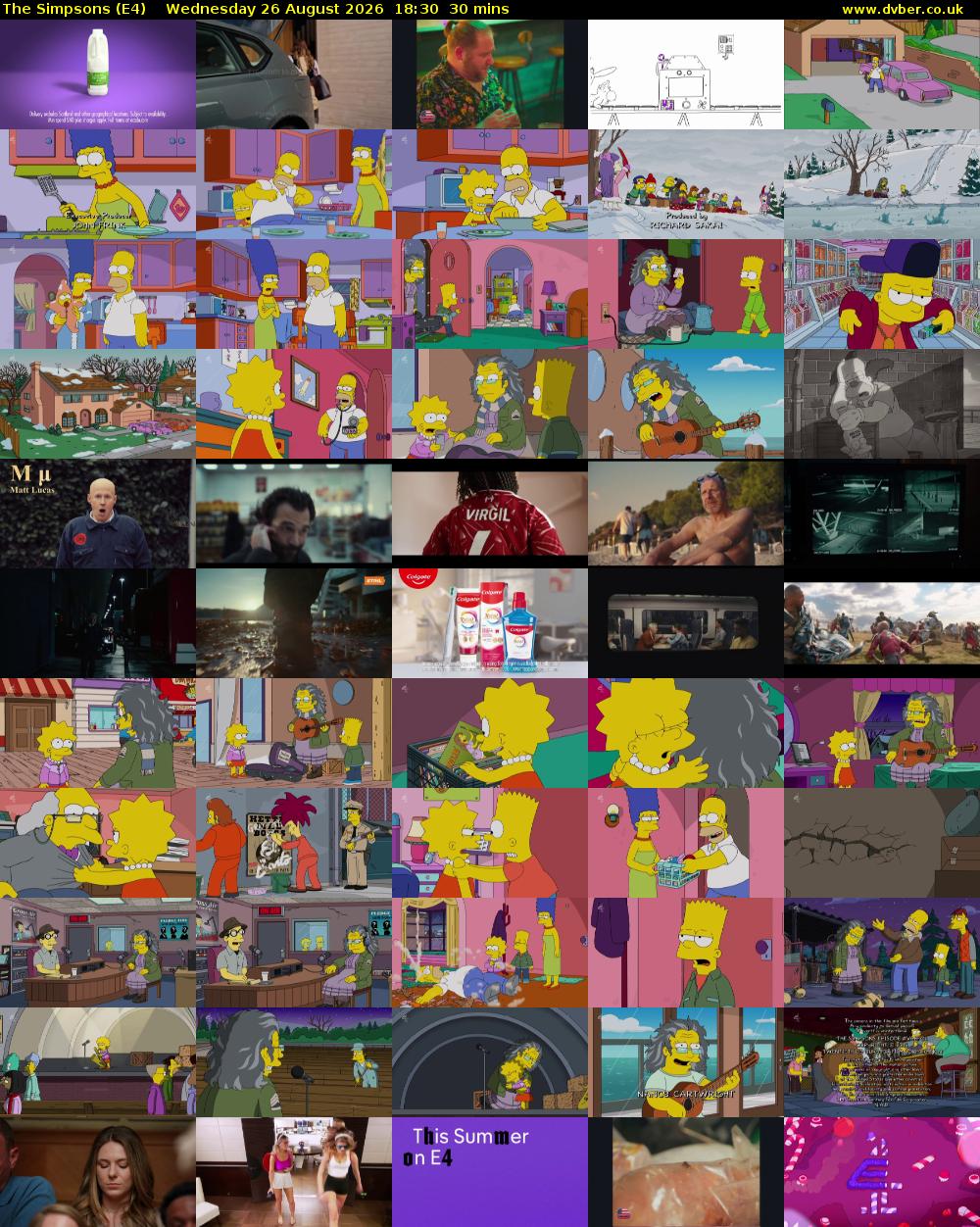 The Simpsons (E4) Wednesday 26 August 2026 18:30 - 19:00