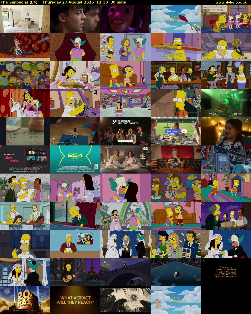 The Simpsons (E4) Thursday 27 August 2026 12:30 - 13:00