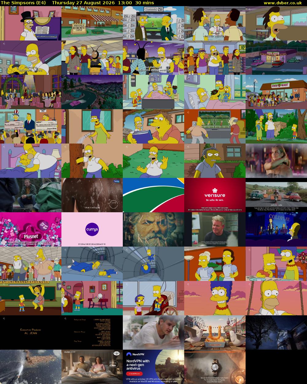 The Simpsons (E4) Thursday 27 August 2026 13:00 - 13:30