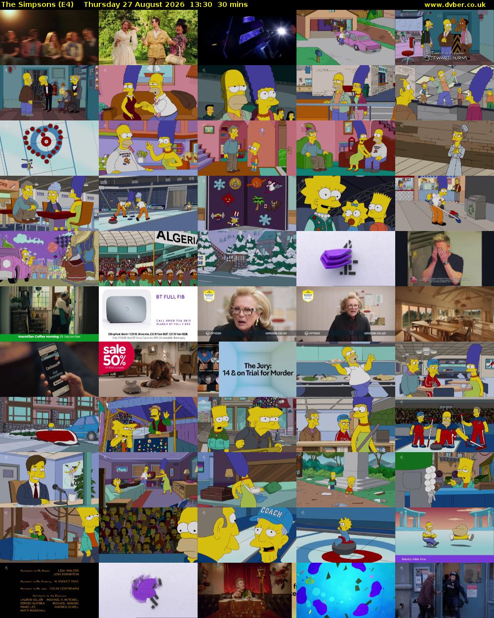 The Simpsons (E4) Thursday 27 August 2026 13:30 - 14:00