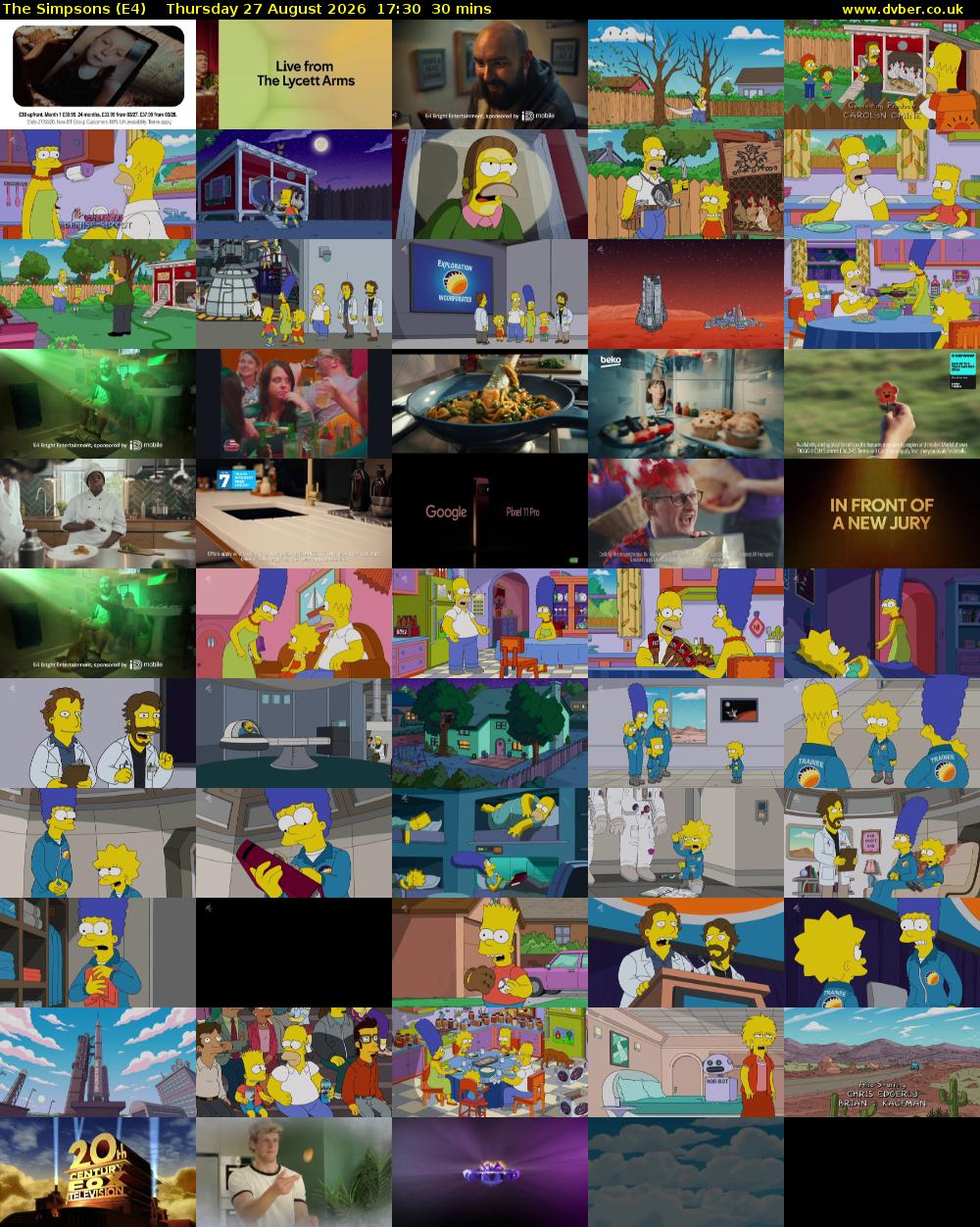 The Simpsons (E4) Thursday 27 August 2026 17:30 - 18:00