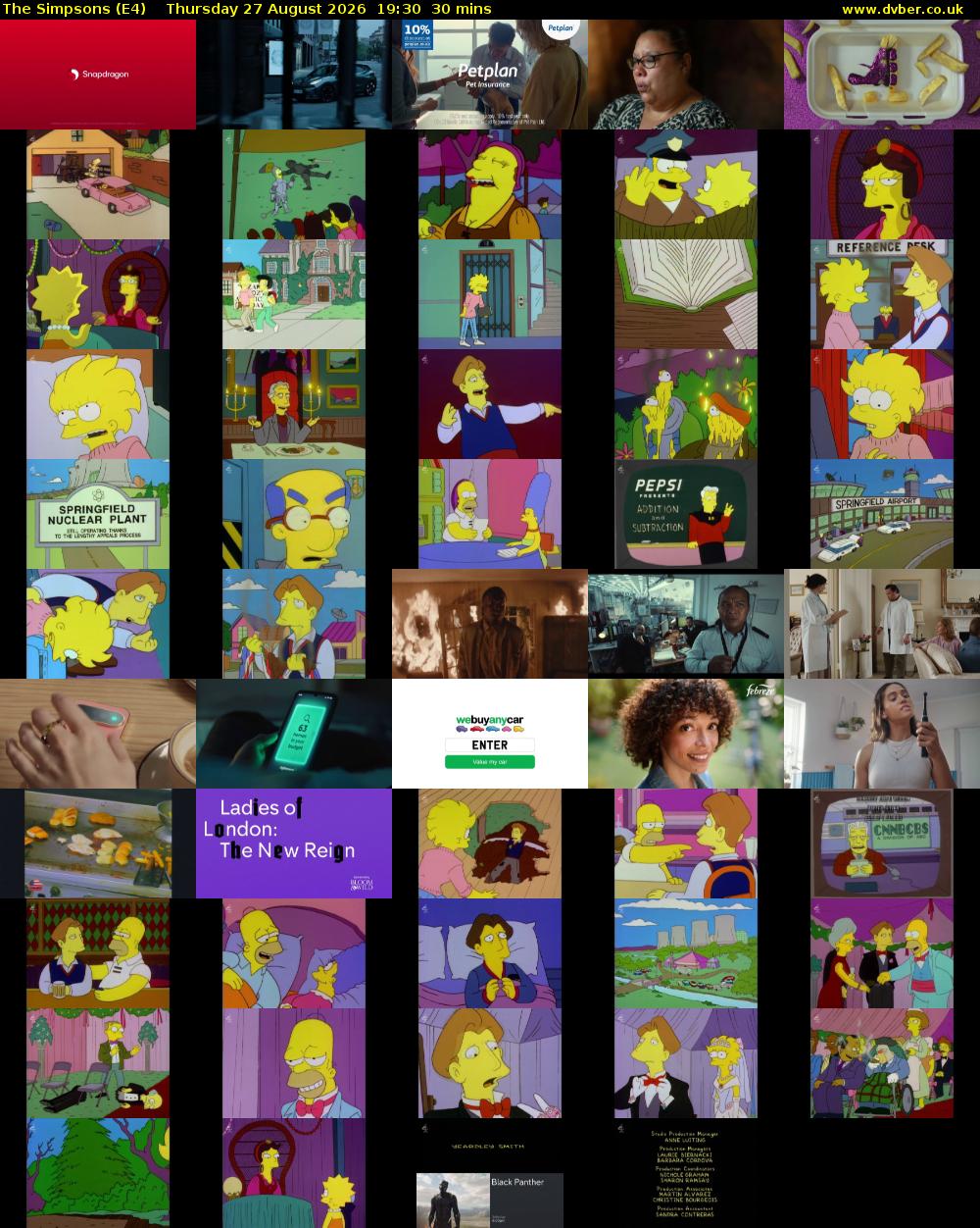 The Simpsons (E4) Thursday 27 August 2026 19:30 - 20:00