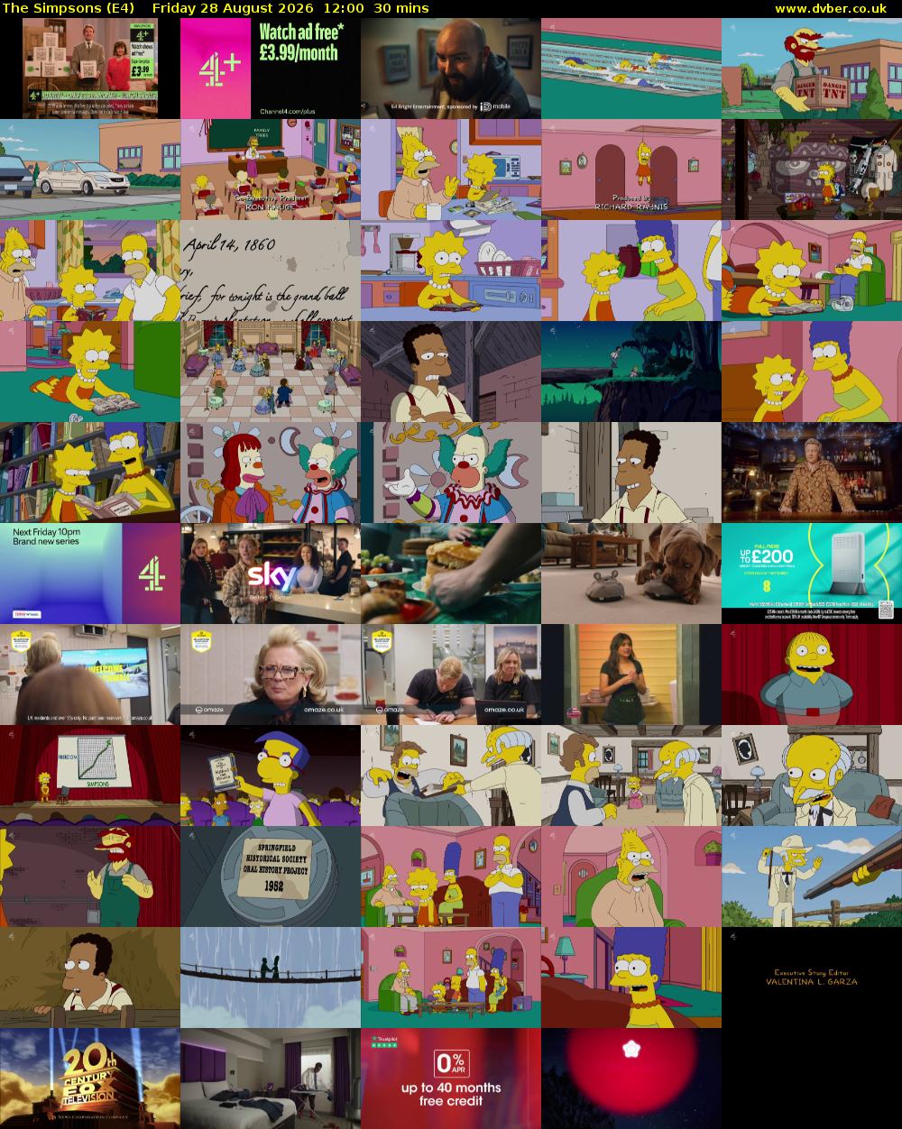 The Simpsons (E4) Friday 28 August 2026 12:00 - 12:30