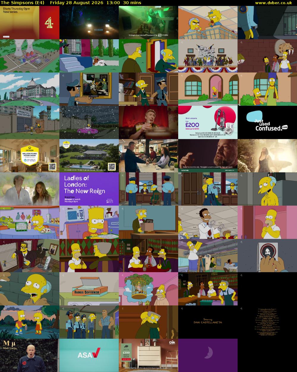 The Simpsons (E4) Friday 28 August 2026 13:00 - 13:30
