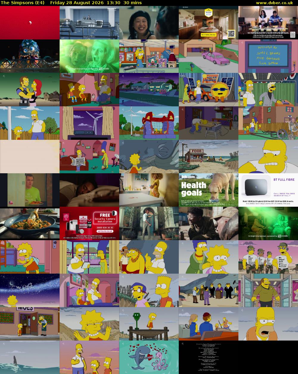 The Simpsons (E4) Friday 28 August 2026 13:30 - 14:00