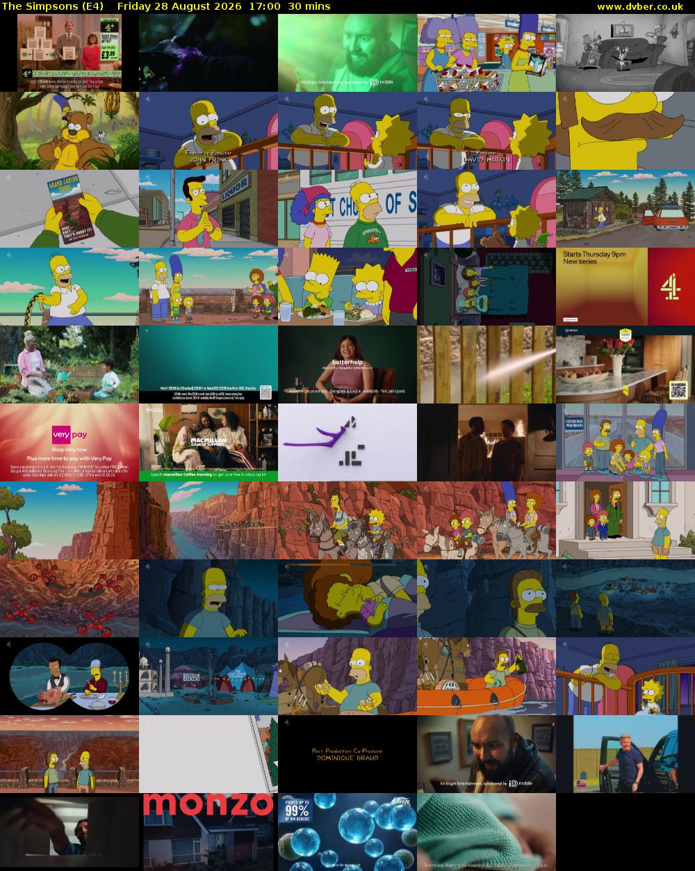 The Simpsons (E4) Friday 28 August 2026 17:00 - 17:30