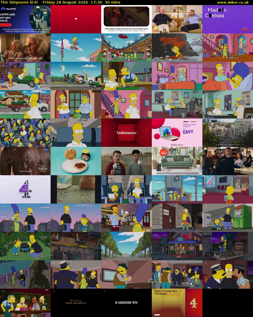 The Simpsons (E4) Friday 28 August 2026 17:30 - 18:00