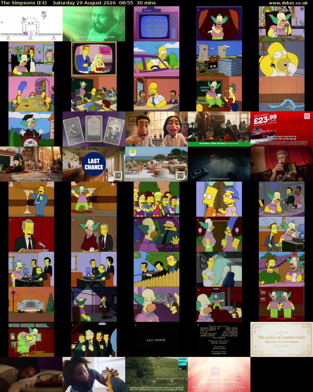 The Simpsons (E4) Saturday 29 August 2026 08:55 - 09:25
