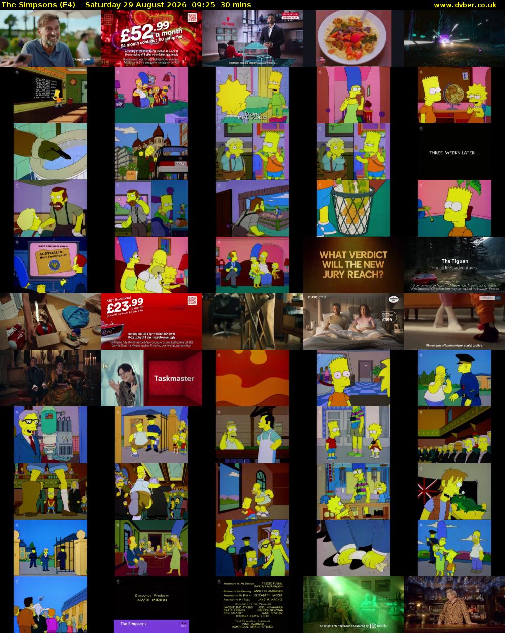The Simpsons (E4) Saturday 29 August 2026 09:25 - 09:55