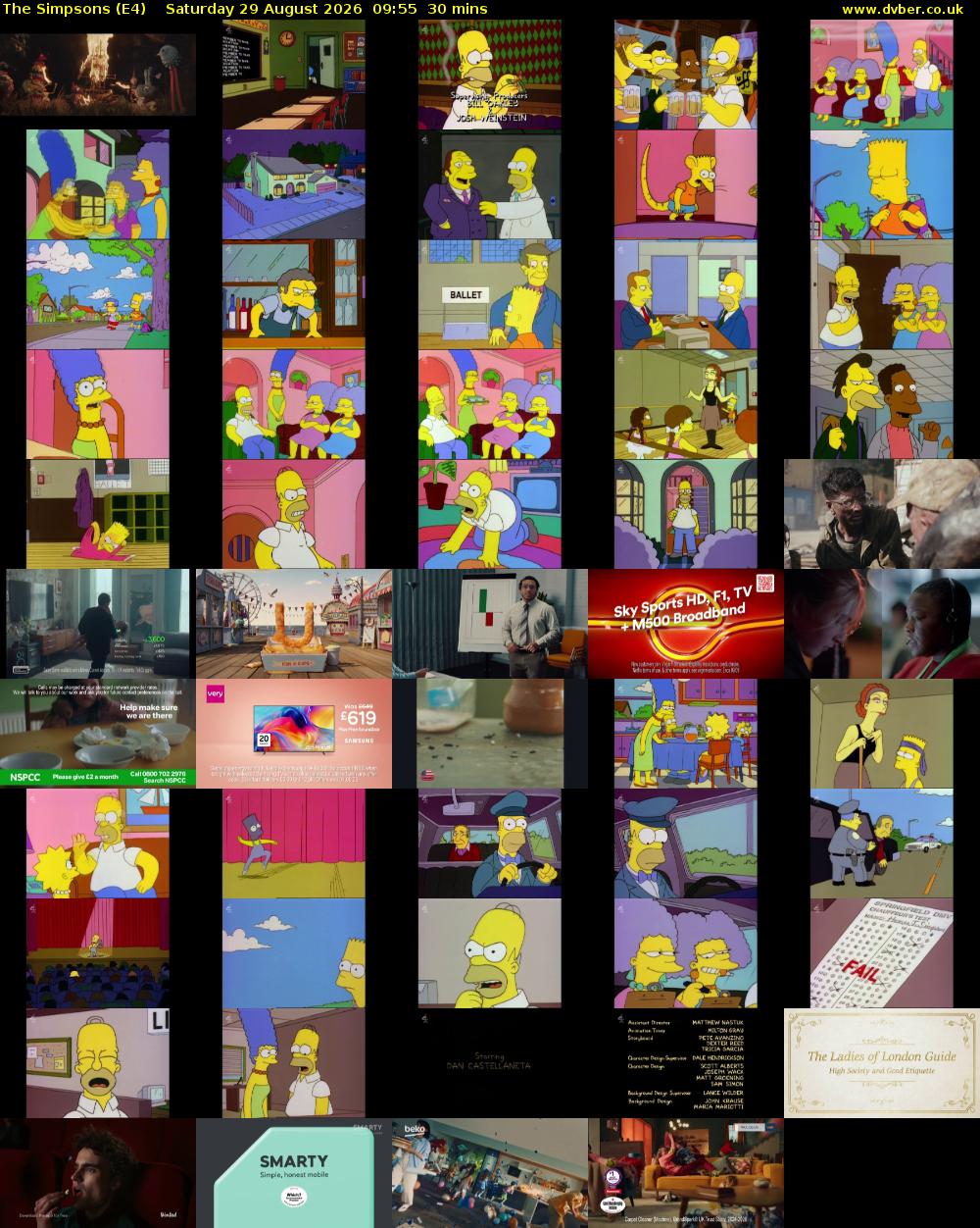 The Simpsons (E4) Saturday 29 August 2026 09:55 - 10:25
