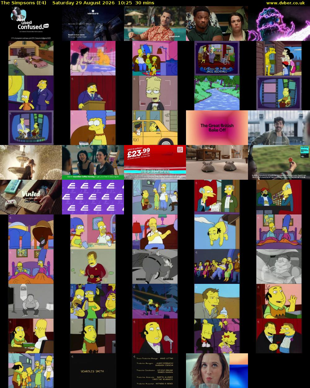 The Simpsons (E4) Saturday 29 August 2026 10:25 - 10:55