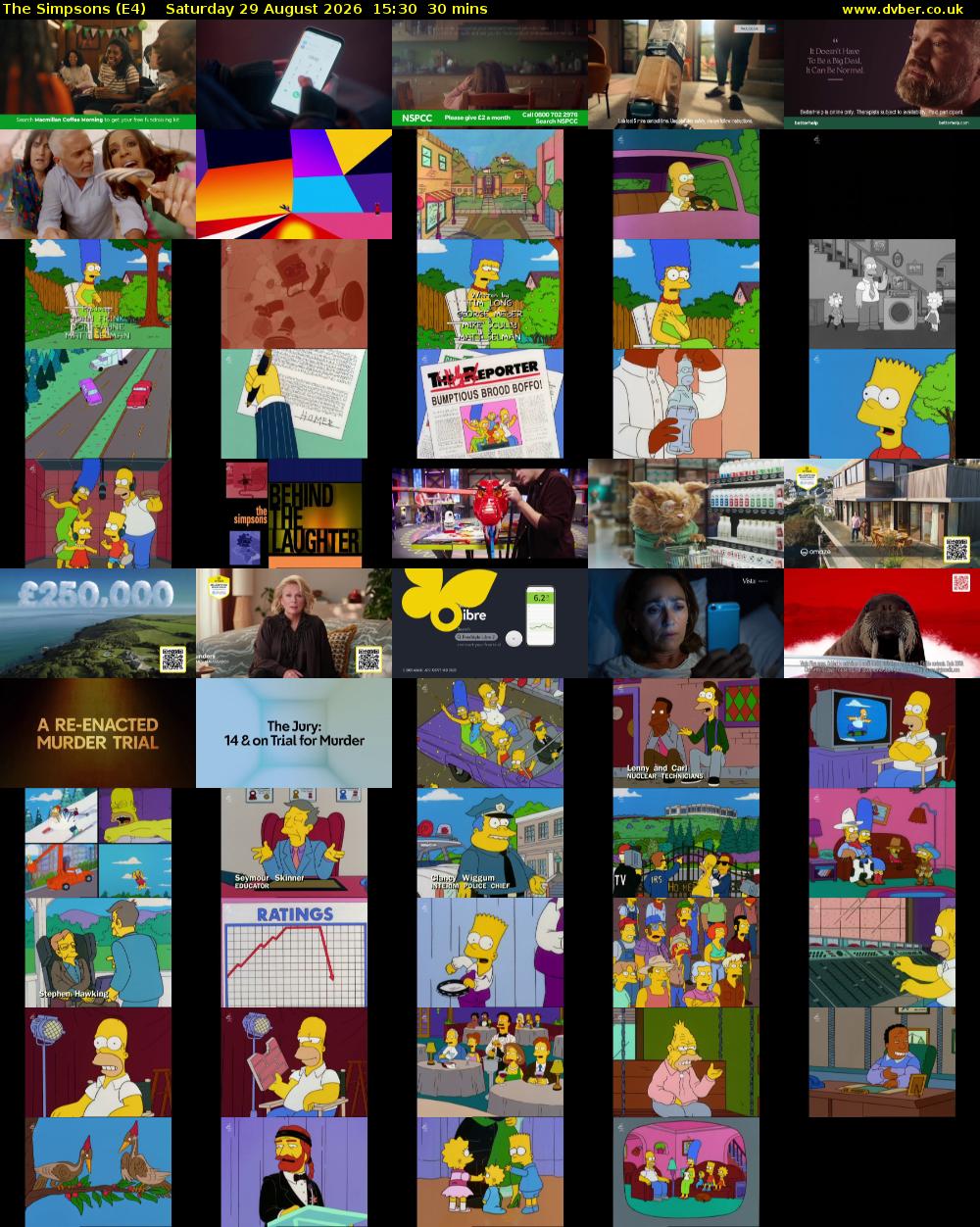 The Simpsons (E4) Saturday 29 August 2026 15:30 - 16:00