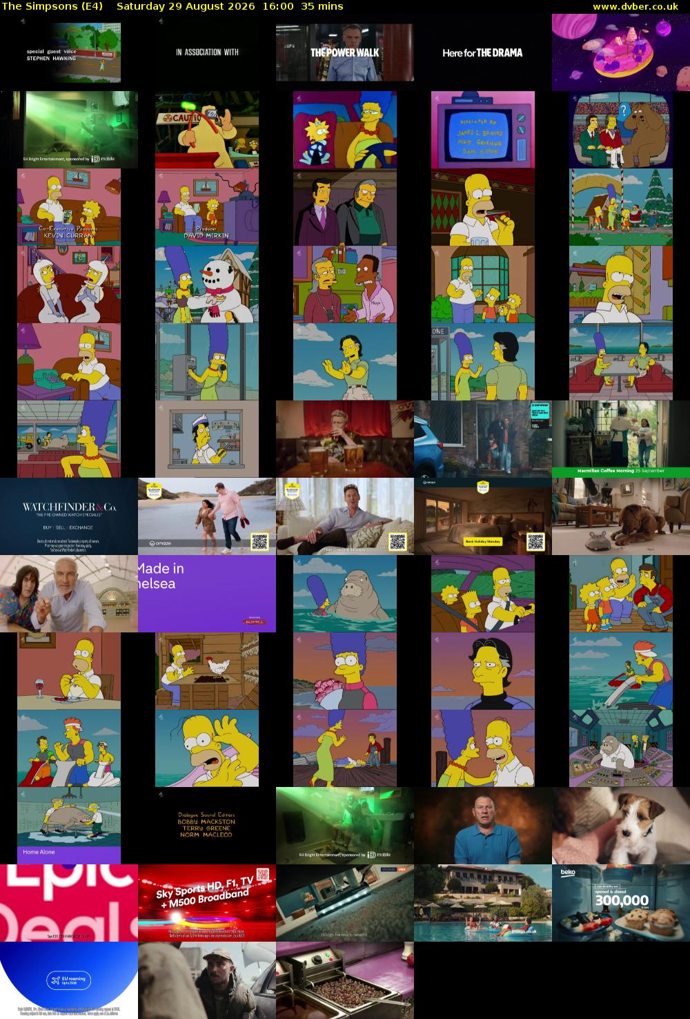 The Simpsons (E4) Saturday 29 August 2026 16:00 - 16:35