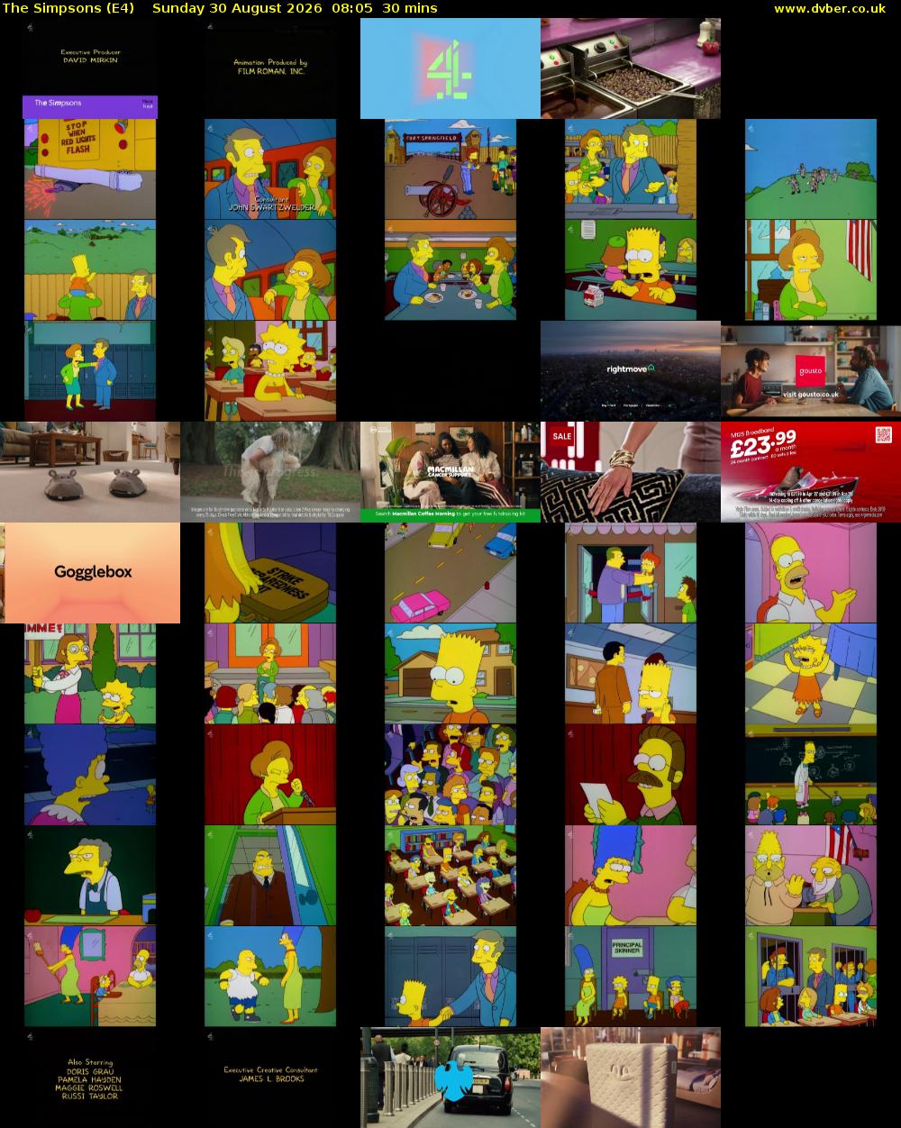 The Simpsons (E4) Sunday 30 August 2026 08:05 - 08:35