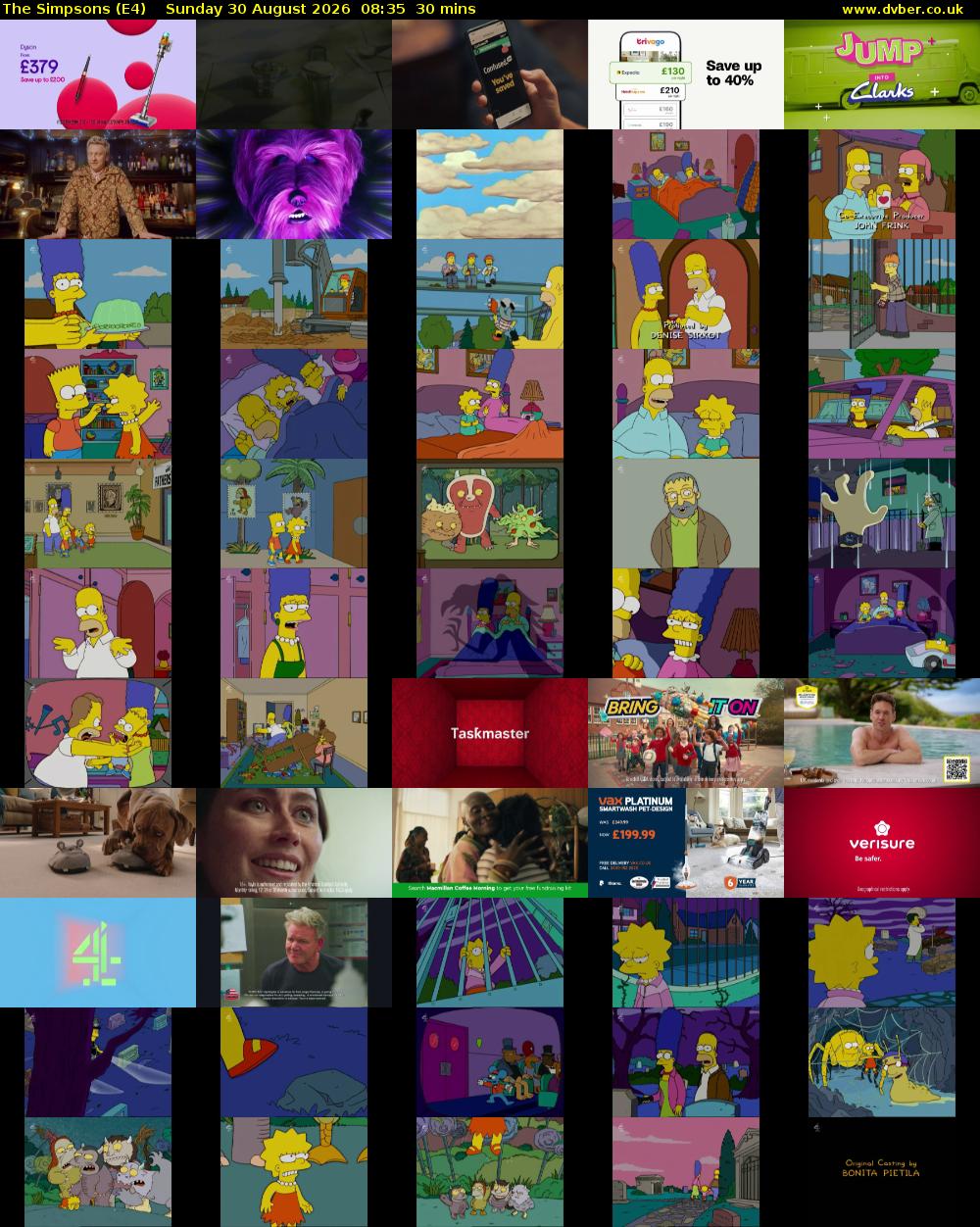 The Simpsons (E4) Sunday 30 August 2026 08:35 - 09:05