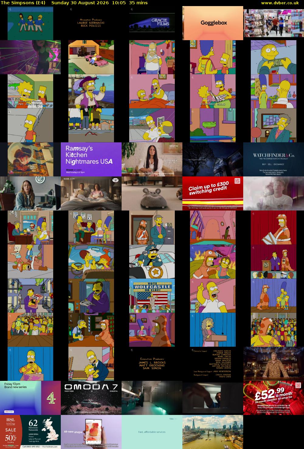 The Simpsons (E4) Sunday 30 August 2026 10:05 - 10:40
