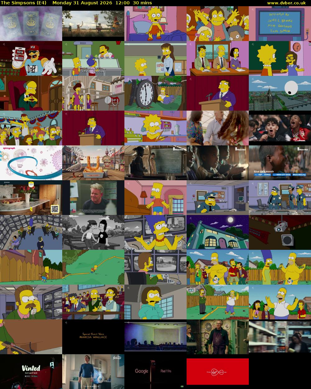 The Simpsons (E4) Monday 31 August 2026 12:00 - 12:30