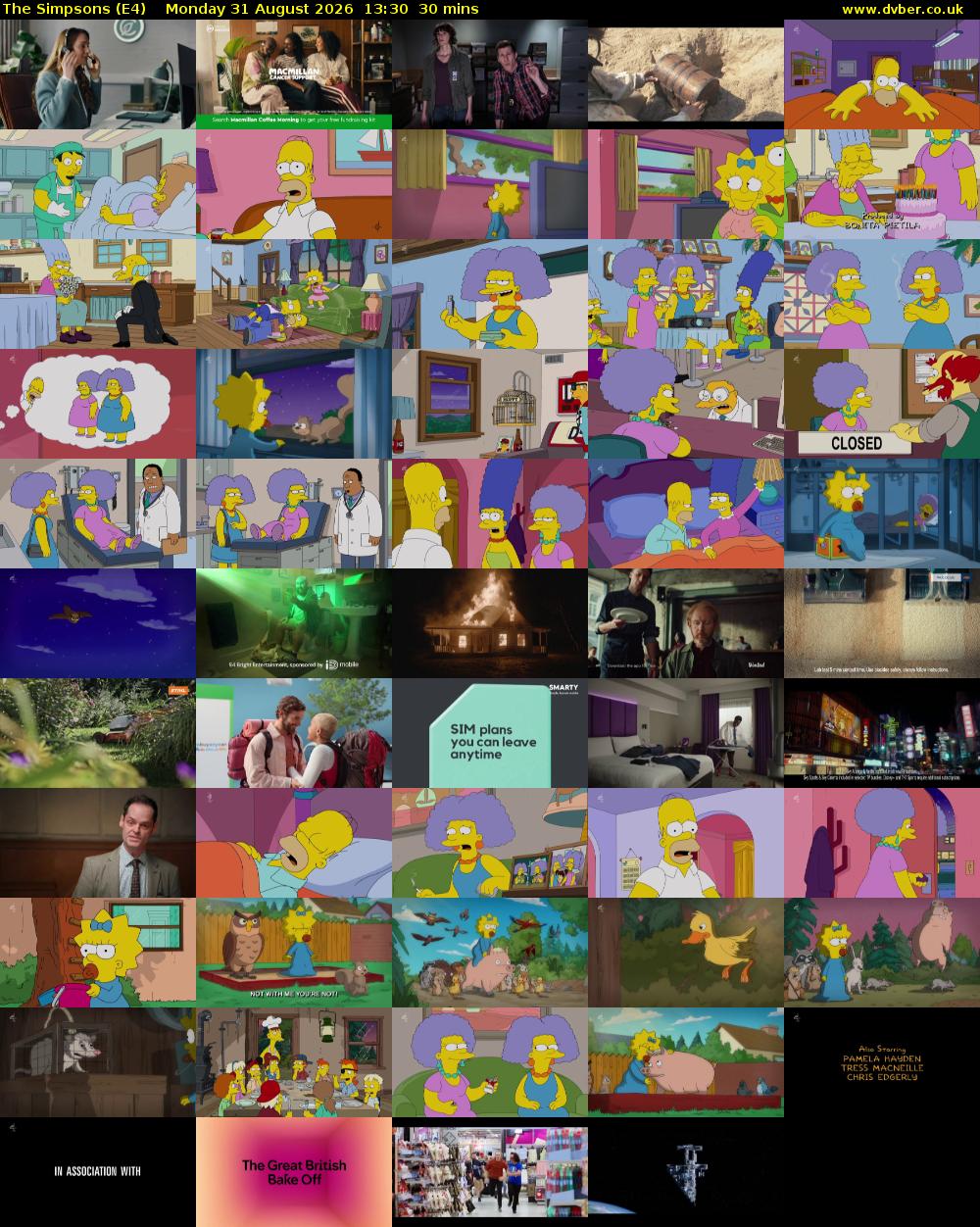 The Simpsons (E4) Monday 31 August 2026 13:30 - 14:00