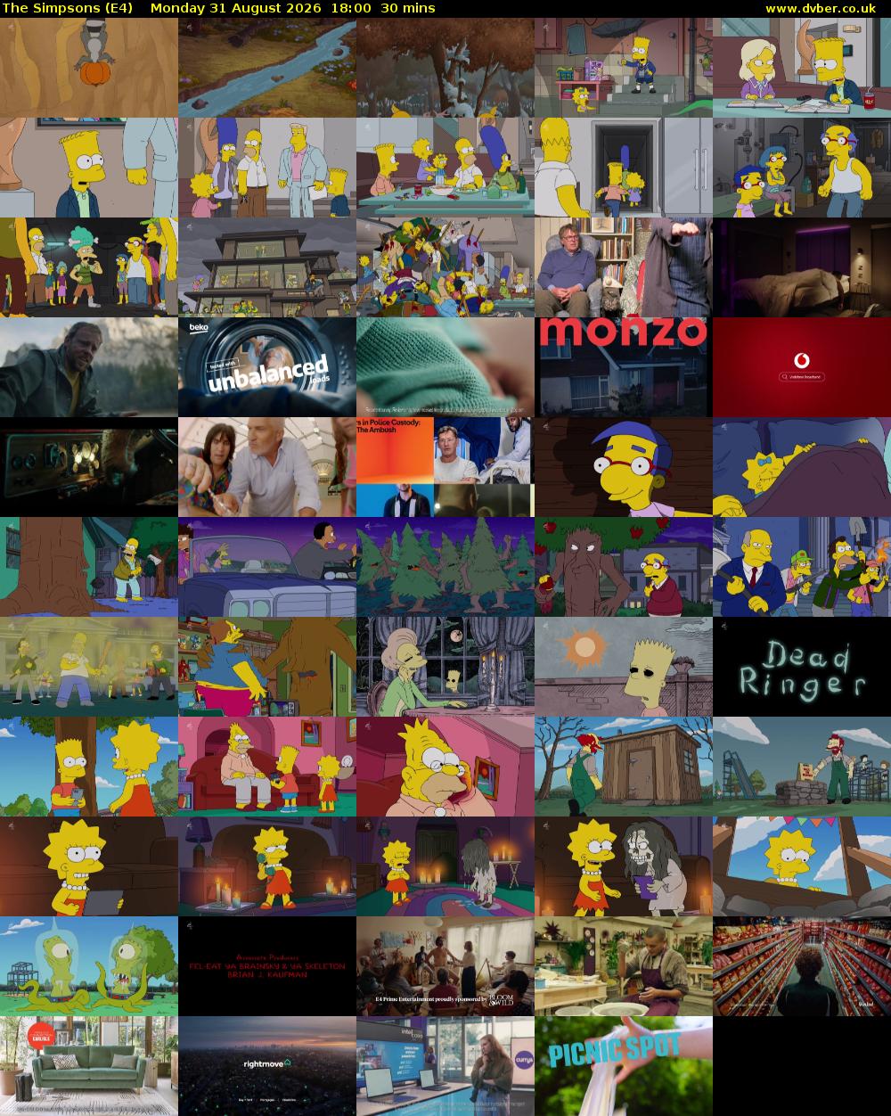 The Simpsons (E4) Monday 31 August 2026 18:00 - 18:30