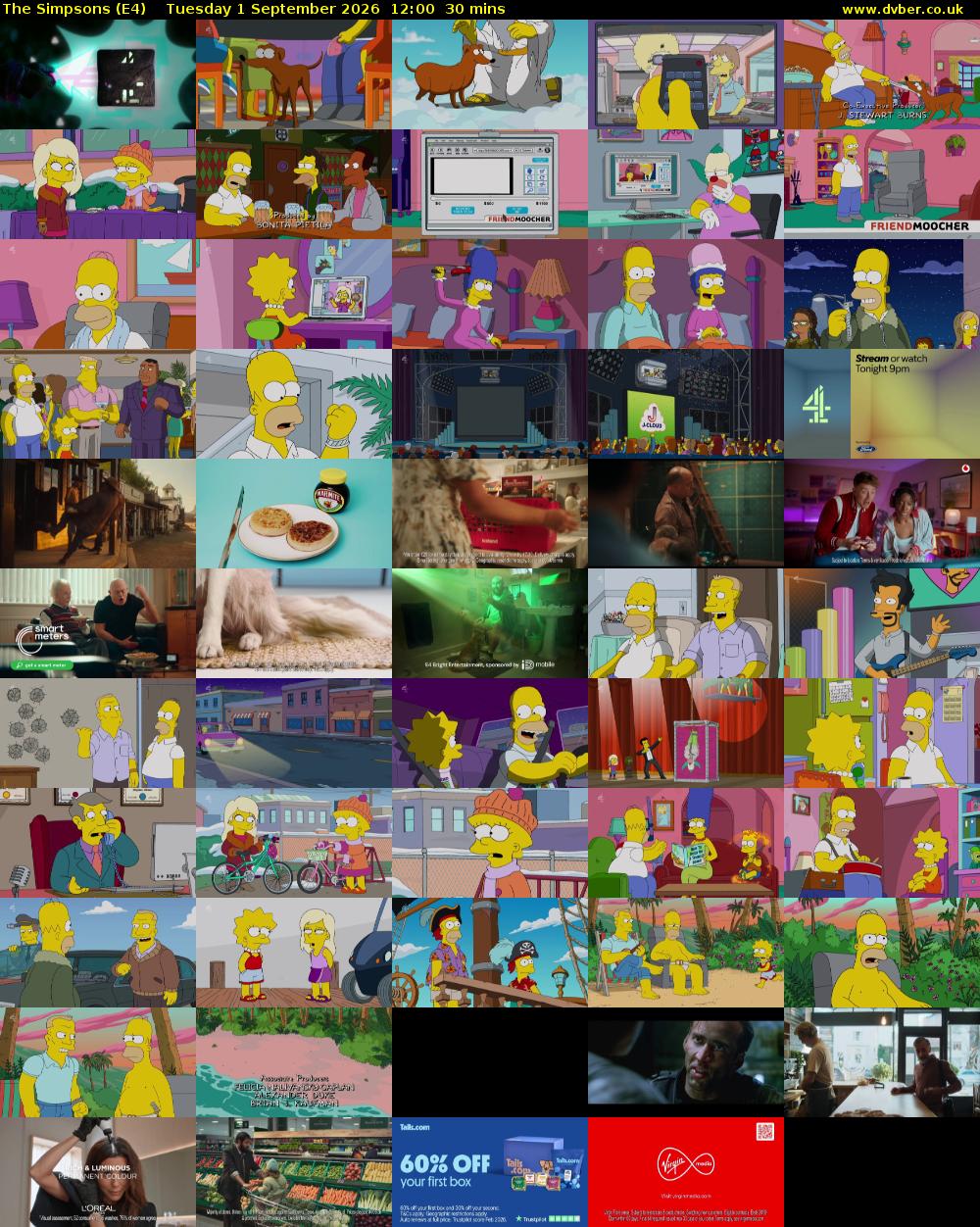 The Simpsons (E4) Tuesday 1 September 2026 12:00 - 12:30