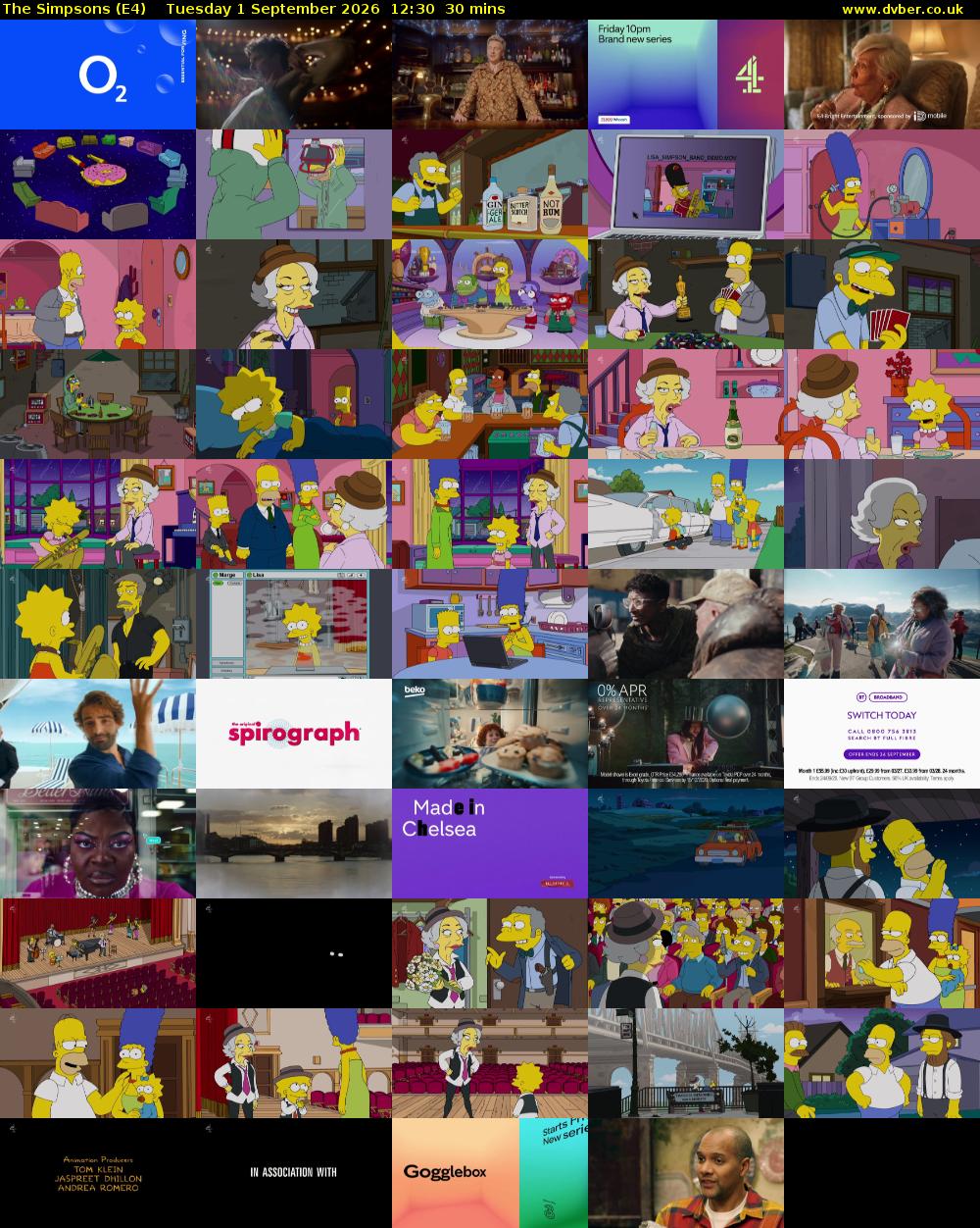 The Simpsons (E4) Tuesday 1 September 2026 12:30 - 13:00