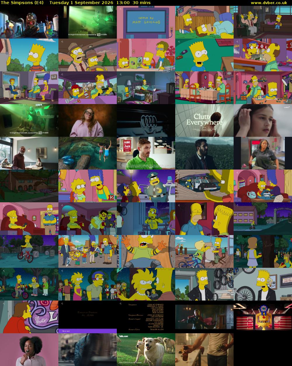 The Simpsons (E4) Tuesday 1 September 2026 13:00 - 13:30