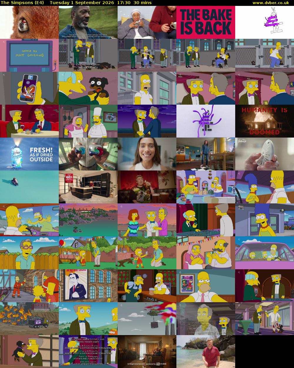 The Simpsons (E4) Tuesday 1 September 2026 17:30 - 18:00