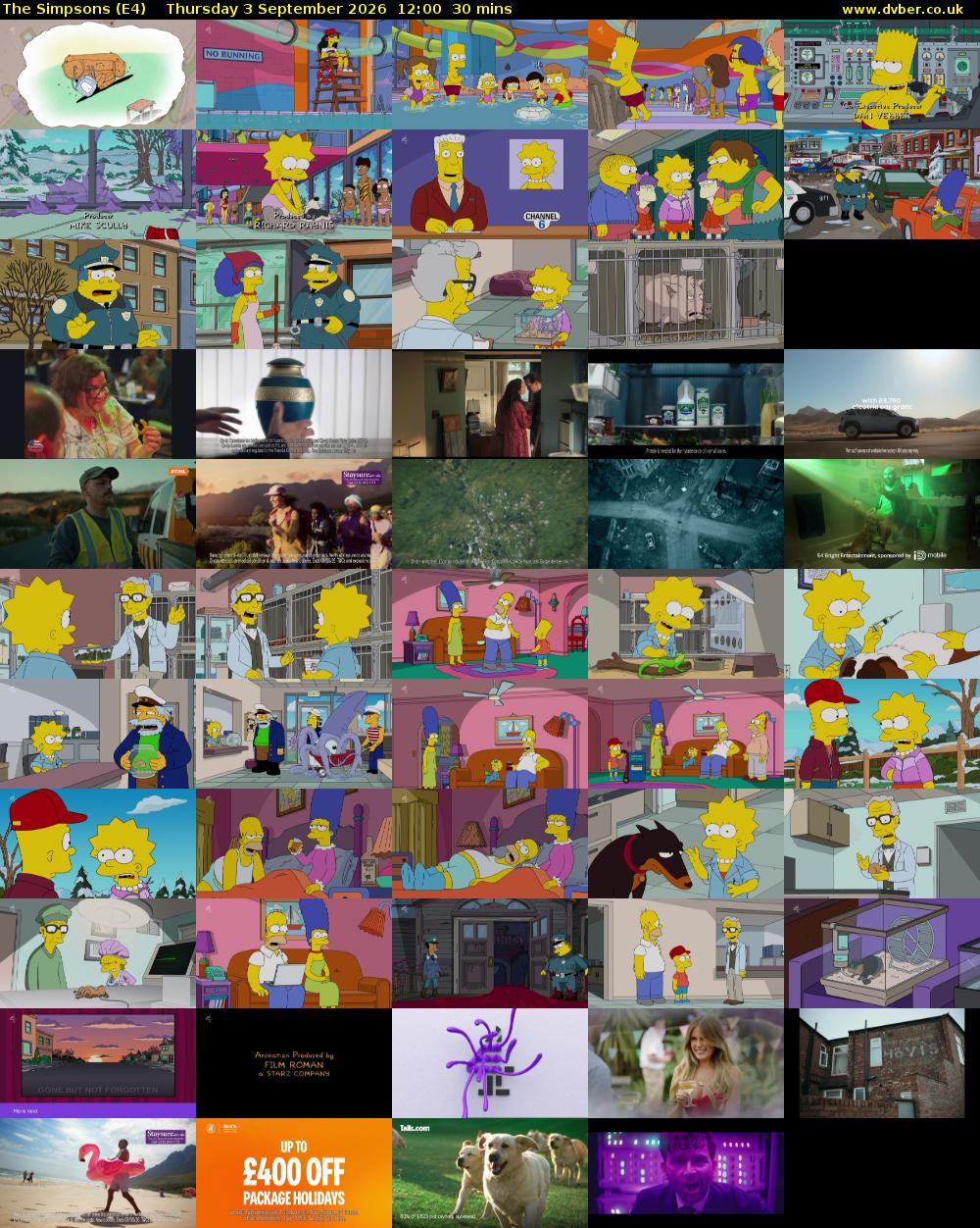 The Simpsons (E4) Thursday 3 September 2026 12:00 - 12:30