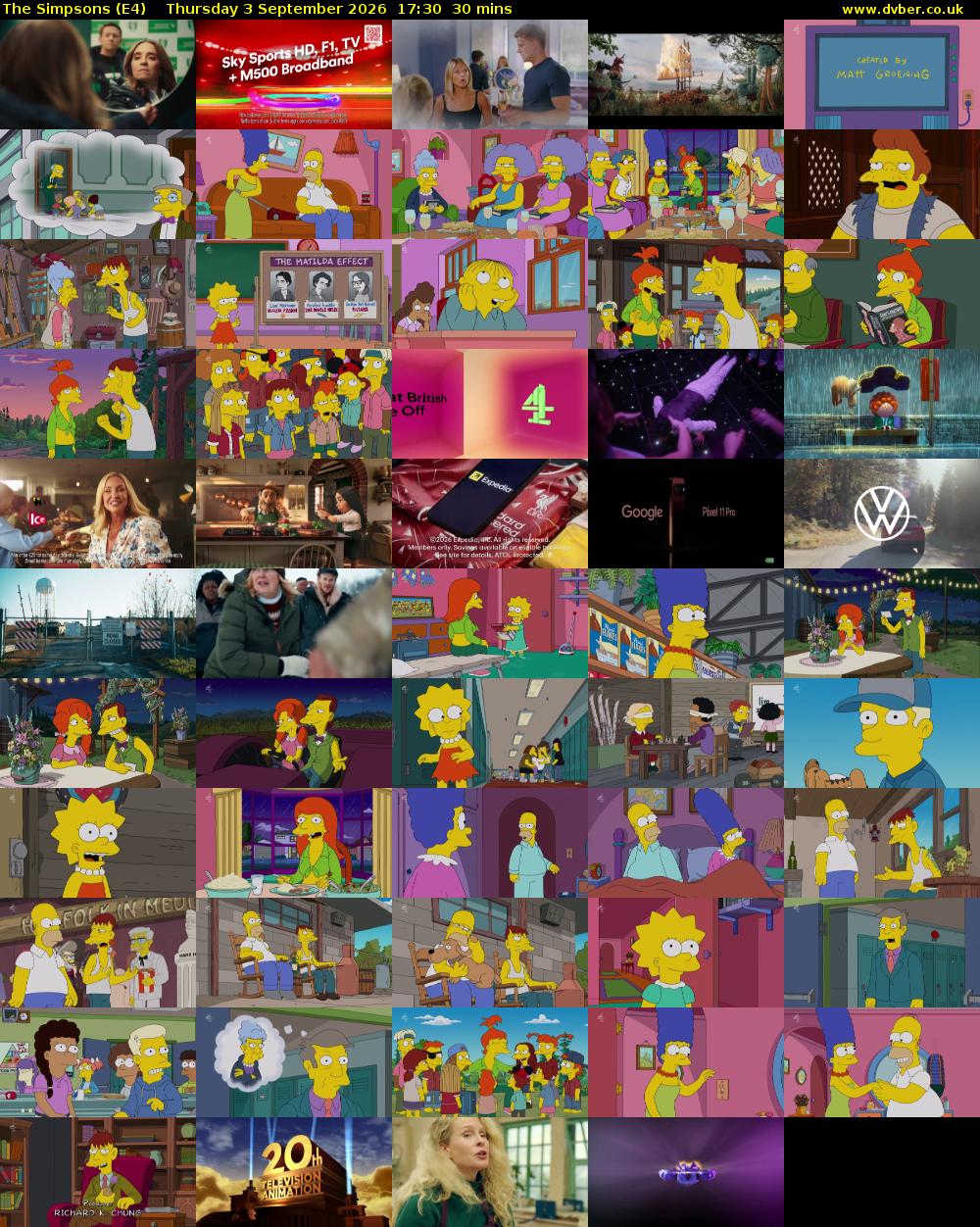 The Simpsons (E4) Thursday 3 September 2026 17:30 - 18:00