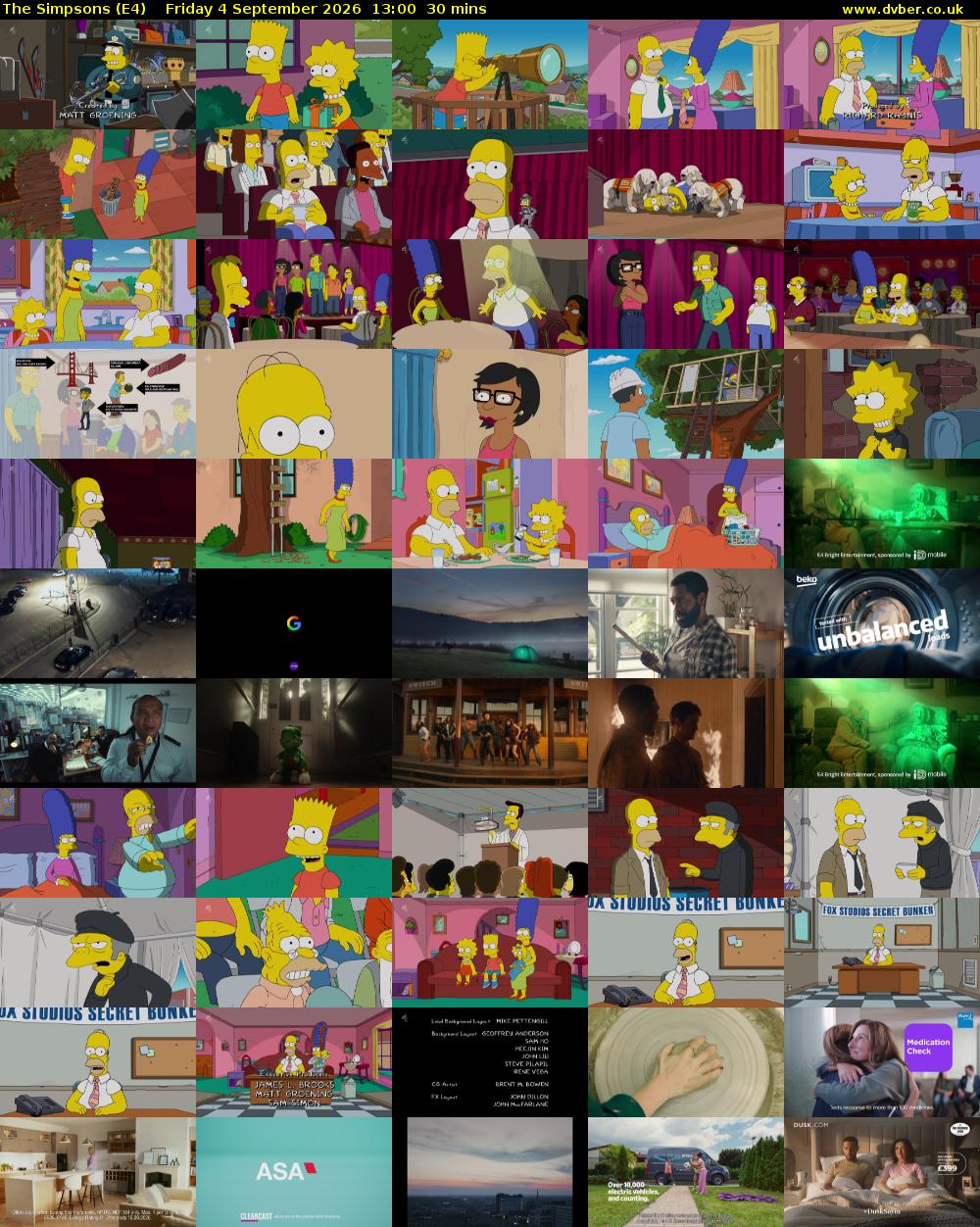 The Simpsons (E4) Friday 4 September 2026 13:00 - 13:30