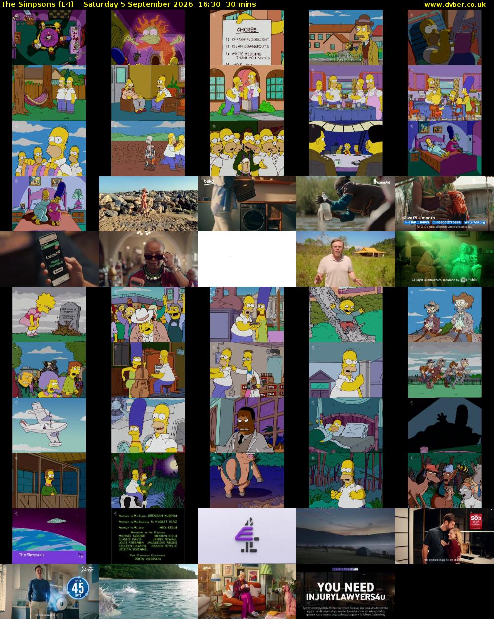 The Simpsons (E4) Saturday 5 September 2026 16:30 - 17:00