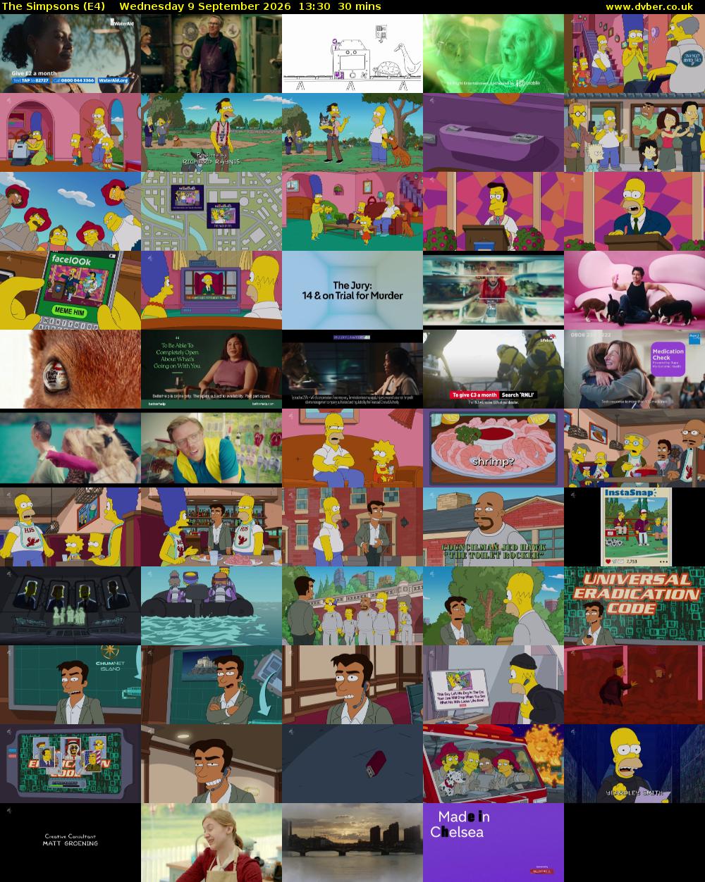 The Simpsons (E4) Wednesday 9 September 2026 13:30 - 14:00