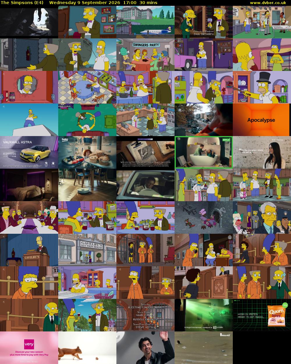 The Simpsons (E4) Wednesday 9 September 2026 17:00 - 17:30