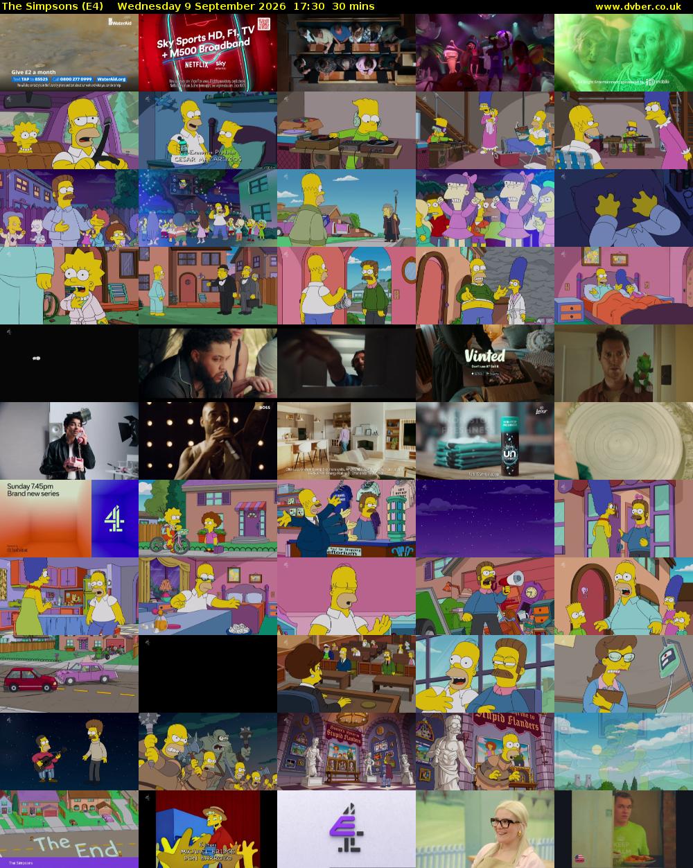 The Simpsons (E4) Wednesday 9 September 2026 17:30 - 18:00